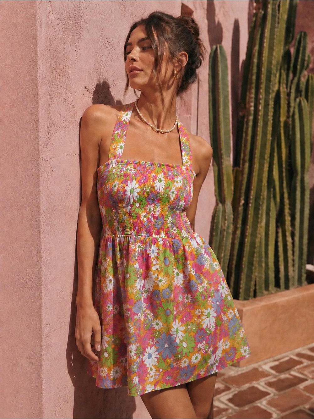 NWT Peppermayo bright 70s floral European towns smocked mini dress 4 - Picture 1 of 7